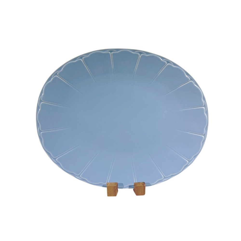 Corelle Coordinates Blue Oval Serving Platter Stoneware 17.5" Scalloped